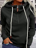 Felpa con cappuccio casual con cerniera, colletto aperto, taglie comode
