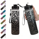 1 pezzo Tumbler da 34 once/1000 ml resistente con stampa leopardata sfumata, con coperchio e cannuccia, a tenuta stagna, portatile con cinghia intrecciata