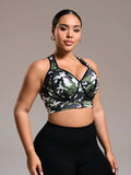 Reggiseno sportivo con coppa fissa per taglie forti, coppa con motivo mimetico alla moda, spalline regolabili, chiusura sul retro con gancetti, look sexy sul retro