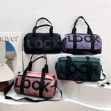 Borsa duffel di capacità elevata con decorazione a lettere in nylon, adatta per viaggio breve, palestra, yoga, scuola, unisex