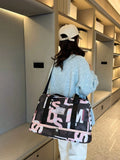 Borsa da viaggio/palestra/weekend con scomparti separati per asciutto e bagnato, modello casuale con motivo a lettere, grande capacità, borsa da spalla multifunzionale per affari