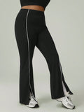 Pantaloni ampi da donna taglie comode, vita alta, con finitura a contrasto, spacchi laterali, adatti per yoga, running e attività sportive casual