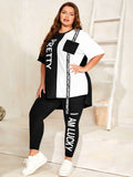 Set da 2 pezzi composto da maglia con grafica lettera oversize e leggings