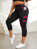 Taglie Forti Leggings sportivi punto a contrasto ampia fascia in vita con tasca del telefono