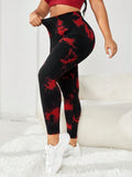 Leggings sportivi tie dye vita a banda larga nastro a ringe a pannello controllo della pancia Butt-lift fasce in vita