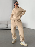 Taglie Forti Pantaloni sportivi e Felpa con cappuccio con tasca a marsupio spalle cadenti con coulisse