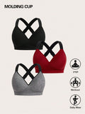 Set di reggiseni sportivi con coppe fisse, spalline regolabili, alto supporto in multicolore