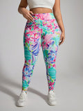 Leggings floreali sportivi taglie forti, leggings di moda elasticizzati e aderenti