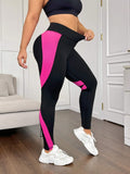 Leggings sportivi a blocchi di colore taglie forti da donna con disegno a forma di cuore colorato sul retro, abbigliamento da palestra