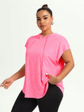 Maglietta oversize da donna con cappuccio, a maniche corte, colore tinta unita