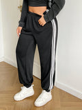 Pantaloni della tuta casual da donna taglie forti con blocchi di colore e righe, con laccio