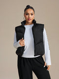 Gilet imbottito casual con cerniera e collo alto per donne taglie forti, adatto per l inverno