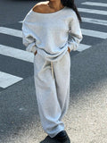 Set Taglia Plus Felpa con cappuccio Monospalla Larga e Pantaloni della Tuta in Pile, Adatto per Autunno e Inverno