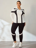 Set sportivo da donna taglie forti, con felpa e pantaloni tuta a blocchi di colore, con cerniera anteriore e maniche lunghe