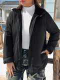 Giacca invernale con cappuccio da donna taglie forti, maniche lunghe, zip frontale, casual e ampia
