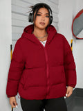 Cappotto imbottito con cappuccio di colore unito, taglia curvy, adatto per l'inverno
