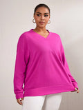 Felpa casual da donna oversize con scollo a V, maniche a giro, colore tinta unita, adatta per l'autunno/inverno