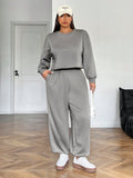 Tute da donna taglie forti, completo con maglia a girocollo a maniche lunghe e pantaloni di colore unito, tuta casual, abbigliamento invernale da donna