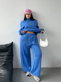Set casual di pantaloni e top a maniche lunghe con chiusura lampo, di colore unito, per taglie comode