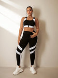 Set di abbigliamento sportivo taglie forti, 2 pezzi, reggiseno sportivo con chiusura lampo