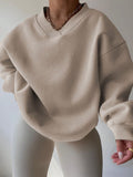 Felpa Con Collo A V Slouchy A Manica Lunga E Ampia Per Donne Taglie Forti