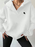 Felpa con cappuccio oversize da donna casual, stampa cavalli, manica lunga, ampia, con tasche