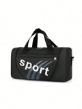 Borsa sportiva a spalla cilindrica casual bicolore, borsa da palestra cilindrica casual con motivo a lettere, borsa leggera con cerniera portatile