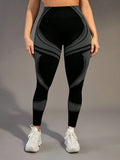 Leggings sportivi senza cuciture taglie forti con blocchi di colore a righe