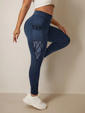 Leggings asimmetrici funzionali per donne taglie forti, aderenti, con controllo addominale, tasche, realizzati in tessuto in rete e pile, pantaloni lunghi