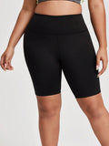 Pantaloni corti sportivi aderenti taglia forte con fascia larga in vita, Pantaloncini alla biker