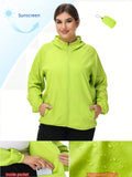 Giacca con cappuccio leggera da donna per esterno, primaverile/estiva, colore unito, manica lunga, chiusura lampo, casual, resistente all'acqua, taglie comode