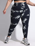 1 pezzo Leggings da yoga con effetto tie-dye, vita alta, per fitness e corsa, taglie forti