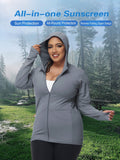 Giacca sportiva casual con cappuccio, a maniche lunghe, con protezione solare, per donna taglia curvy, adatta per l'autunno