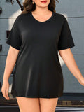 Maglietta a V per donna taglia comoda, sportiva, casual, estiva, a maniche corte, collo rotondo, leggera e comoda