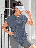 Maglia sportiva casual con cappuccio e stampa geometrica vita con coulisse, manica corta, per donne taglia curvy