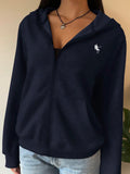Hoodie con chiusura lampo-Up in prentura di cavallo blu navy casual per donne taglie forti