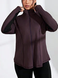 Giacca da esterno casual da yoga plus size, con chiusura lampo e foro per il pollice, a maniche lunghe, multicolore