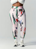 Leggings da yoga taglie forti con stampa graffiti, controllo della pancia, design colorato