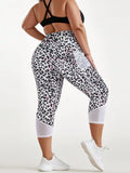 Leggings taglie forti da donna, pantaloni da yoga con stampa a trasferimento di calore, patch in rete