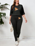 Tuta sportiva casual da donna con stampa di orso cartoni animati, in due pezzi con pantaloncini e maniche corte, adatta per l'estate, l'autunno e l'inverno, taglie comode