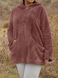 Giacca casual con cappuccio con zip e pelliccia di teddy tinta unita, taglia over size