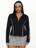 Giacca sportiva casual a maniche lunghe con zip frontale per donne taglie forti
