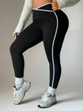Leggings sportivi senza cuciture da yoga con bordi color contrastante e taglie over size
