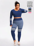 Set sportivo a righe di moda senza cuciture , set con maniche lunghe e pantaloni lunghi, alta elasticità in vita per snellire i fianchi, traspirante e anti-sudore