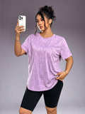 T-shirt casual sportiva oversize da donna, con collo rotondo e orlo arrotondato