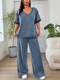 Set casual da 2 pezzi in t-shirt e pantaloni blu, taglie forti per donne