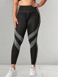 Leggings sportivi da donna a vita alta con controllo addominale, traspiranti, con blocchi di colore nero e grigio