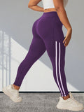 Pantaloni yoga a vita alta snellenti da donna taglia curvy con decorazione a strisce bianche laterali