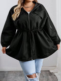 Giacca con cappuccio nera con chiusura lampo e coulisse in vita, taglia curvy