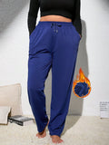 Pantaloni della tuta con fodera in pile da donna taglie forti, con vita con cordoncino